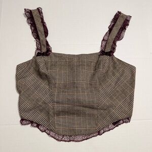 Elegant Checkered Tank Top with Lace Trim